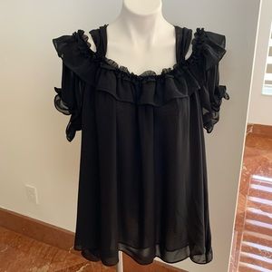Bebe Black top ruffles , new , size L